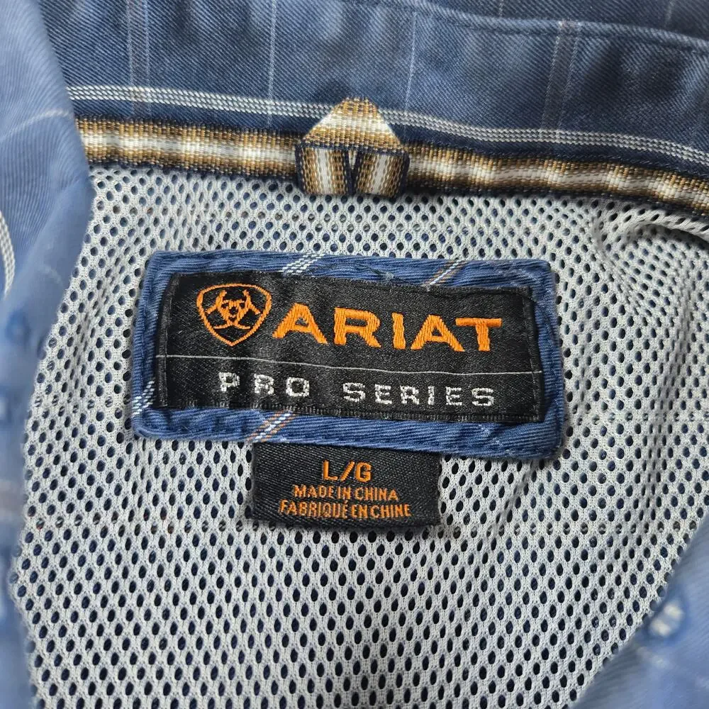 Ariat Pro Series Blue Plaid Long Sleeve Western Button Down Shirt Size Large